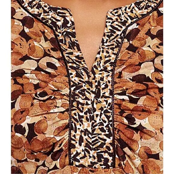 Susan Graver Womens Size 2X Liquid Knit Printed Top Brown Ruched Neckline NWT - Picture 4 of 6